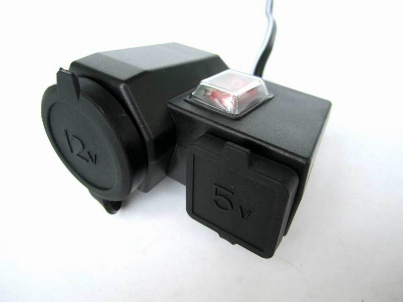 Motorcycle 2.1A USB Charger with Power Socket - On/Off Switch