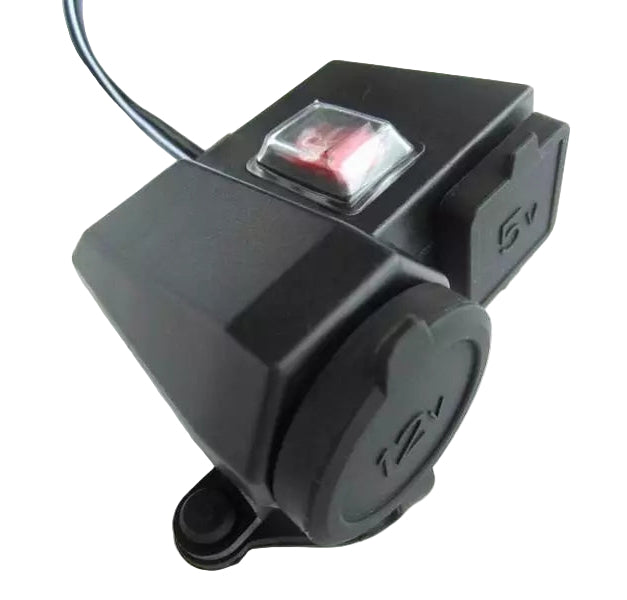 Motorcycle 2.1A USB Charger with Power Socket - On/Off Switch
