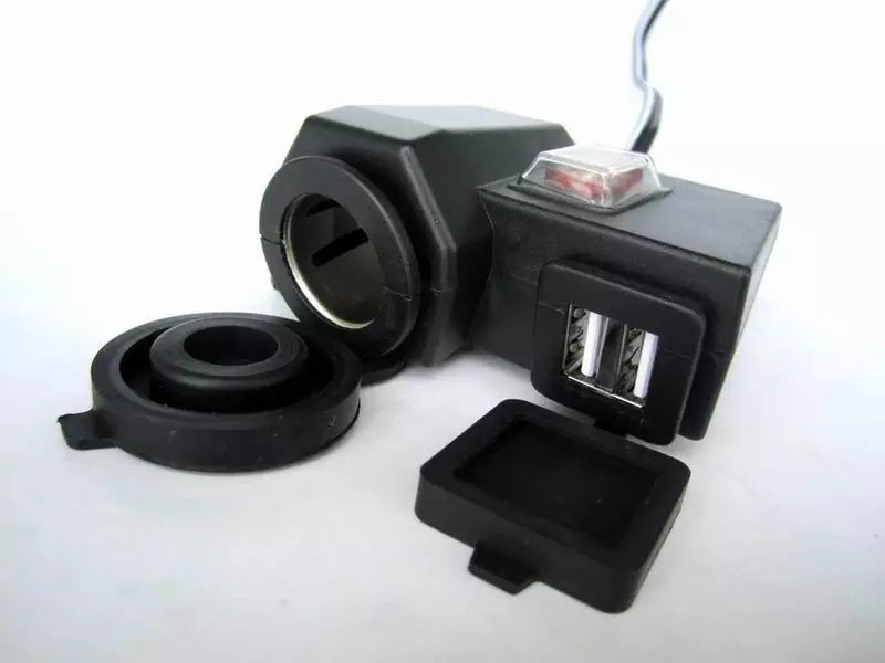 Motorcycle 2.1A USB Charger with Power Socket - On/Off Switch