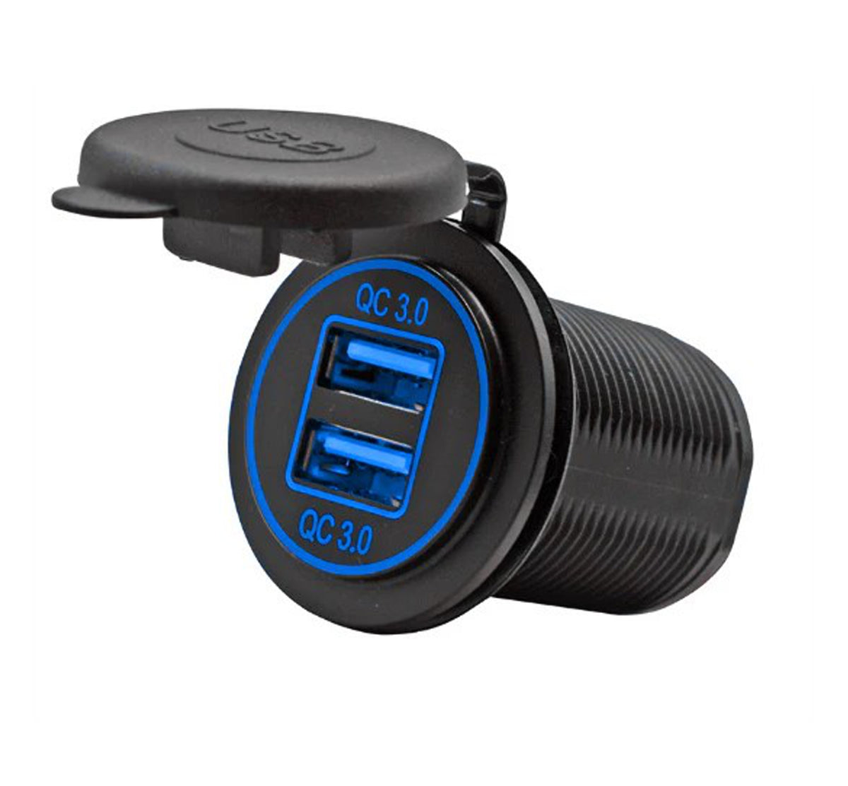 Dual QC3 USB Charger Socket - Blue LED