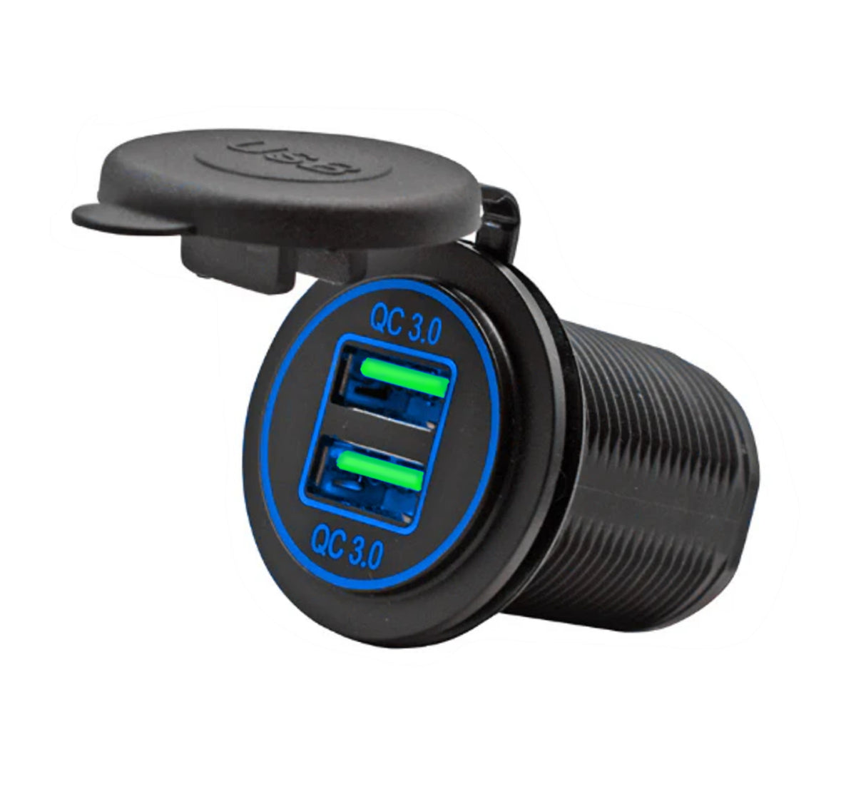 Dual QC3 USB Charger Socket - Blue LED
