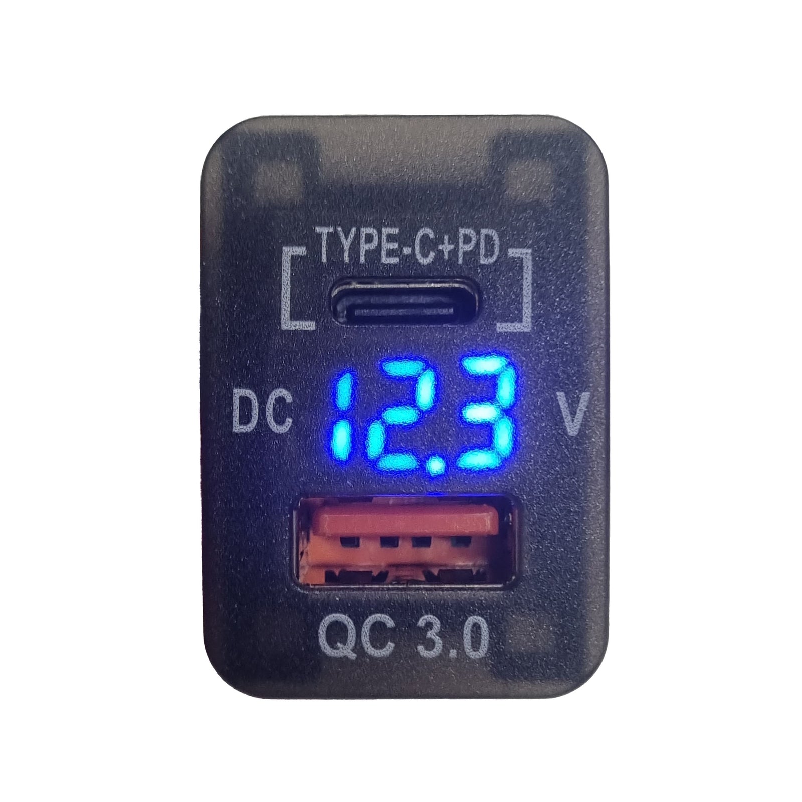 QC3 USB + Type-C Charger & Voltmeter (32x20mm) Toyota REVO - Blue LED