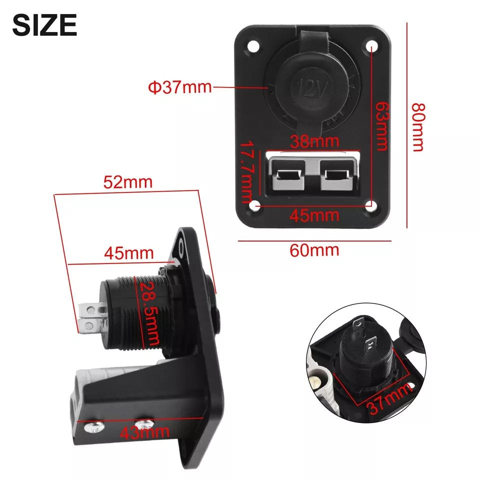 Square Brad Harrison Connector Panel With 12V Cigarette Lighter Socket
