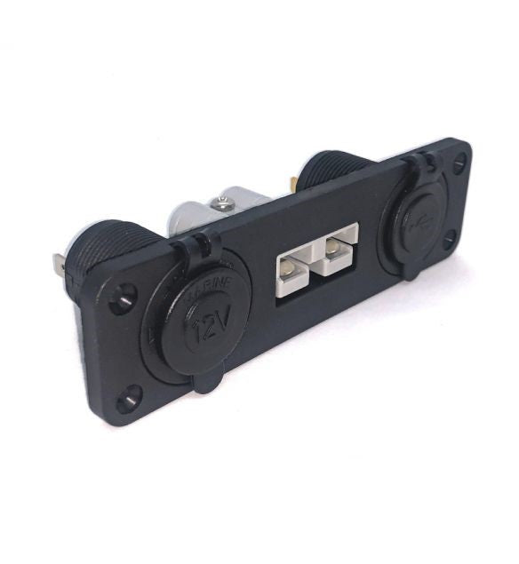 Square Brad Harrison Connector Panel With 12V Cigarette Lighter Socket & Dual USB (1A & 2.1A)  Socket