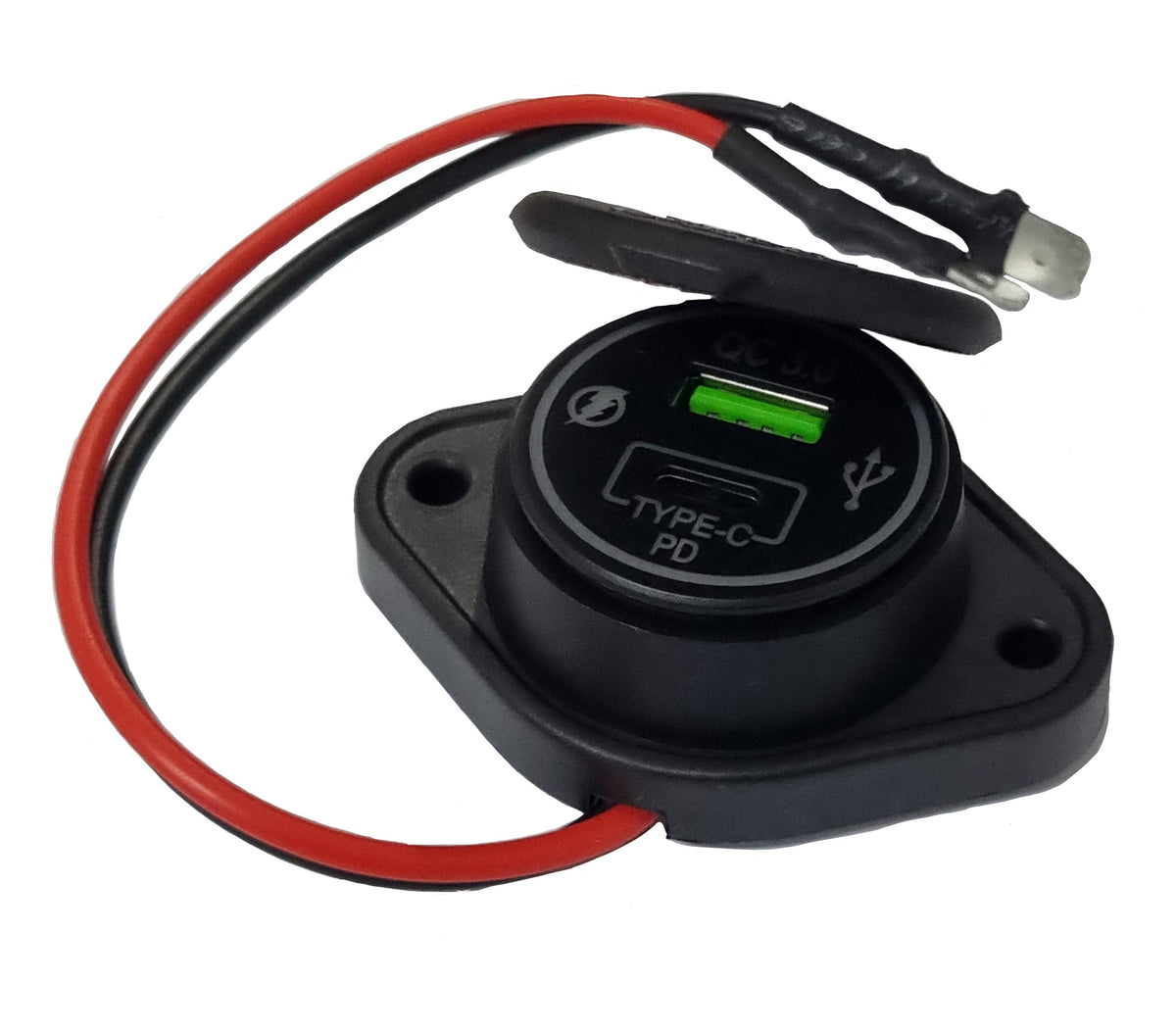 USB QC3 + Type-C Flush Mount Charger - Blue LED