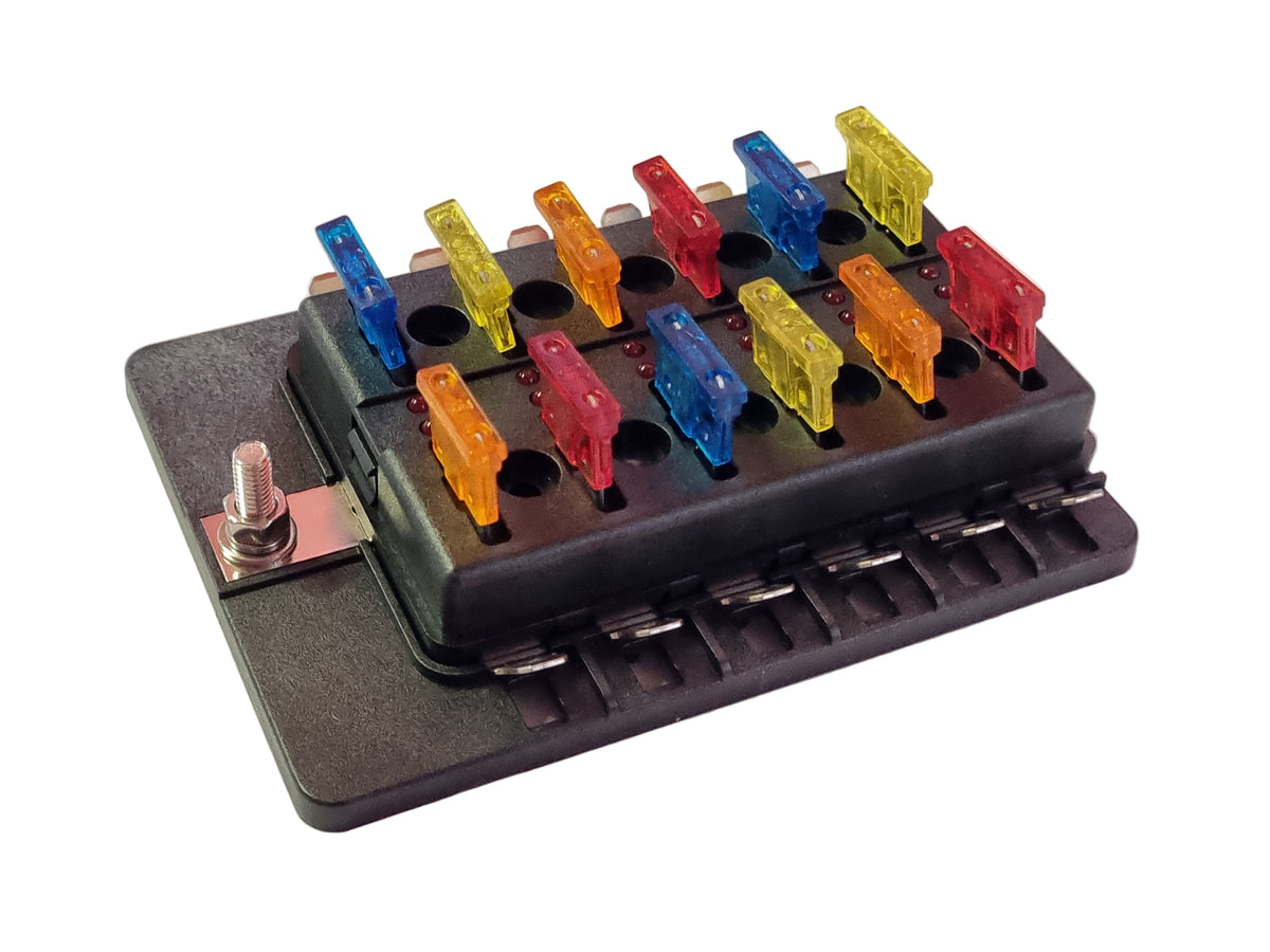 12 Way Blade Fuse Box with LED - Spade Terminal