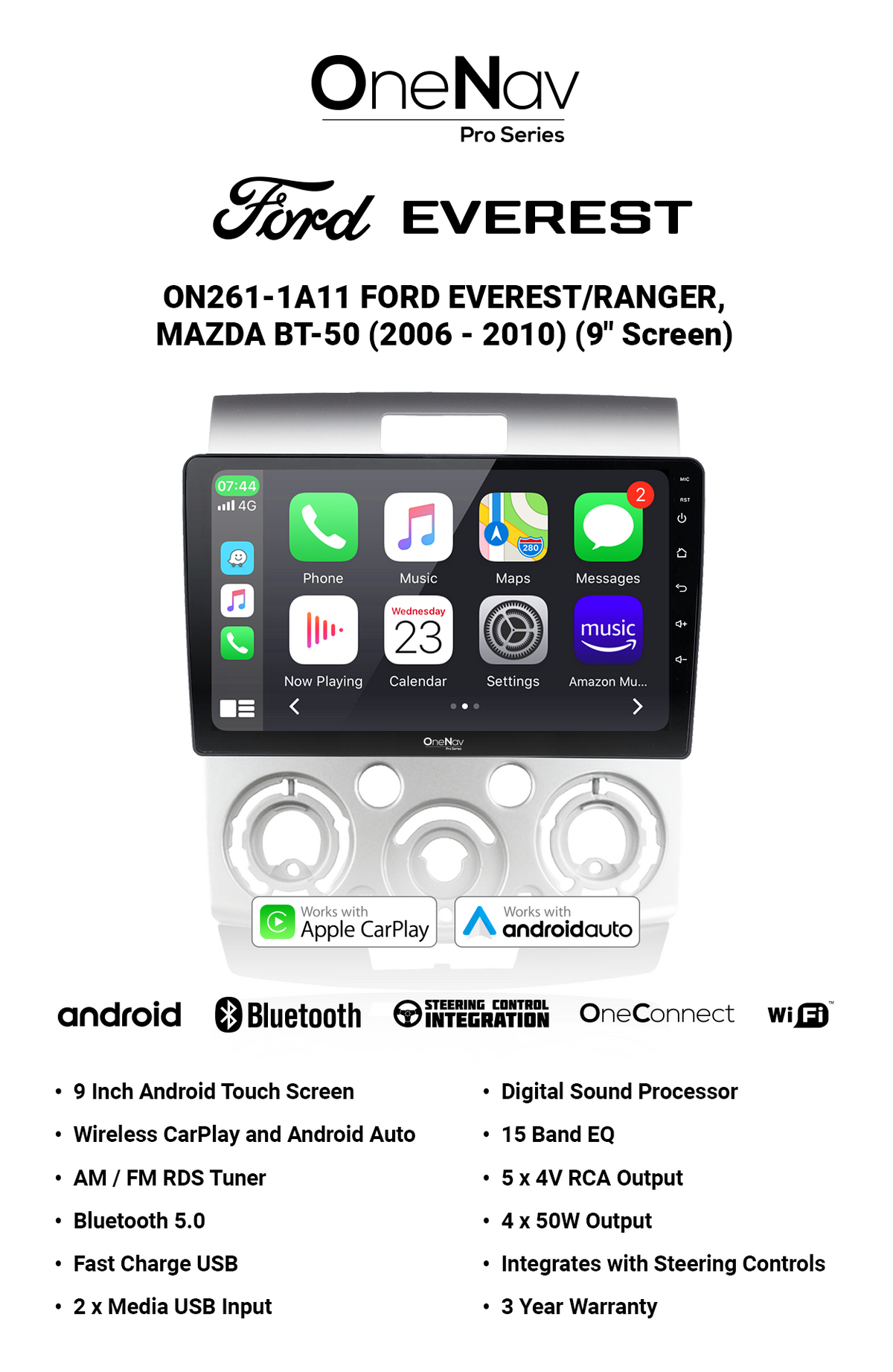 OneNav Pro for Old Ford Ranger, Everest & Mazda BT-50 (2006-2010) + Free Reverse Camera
