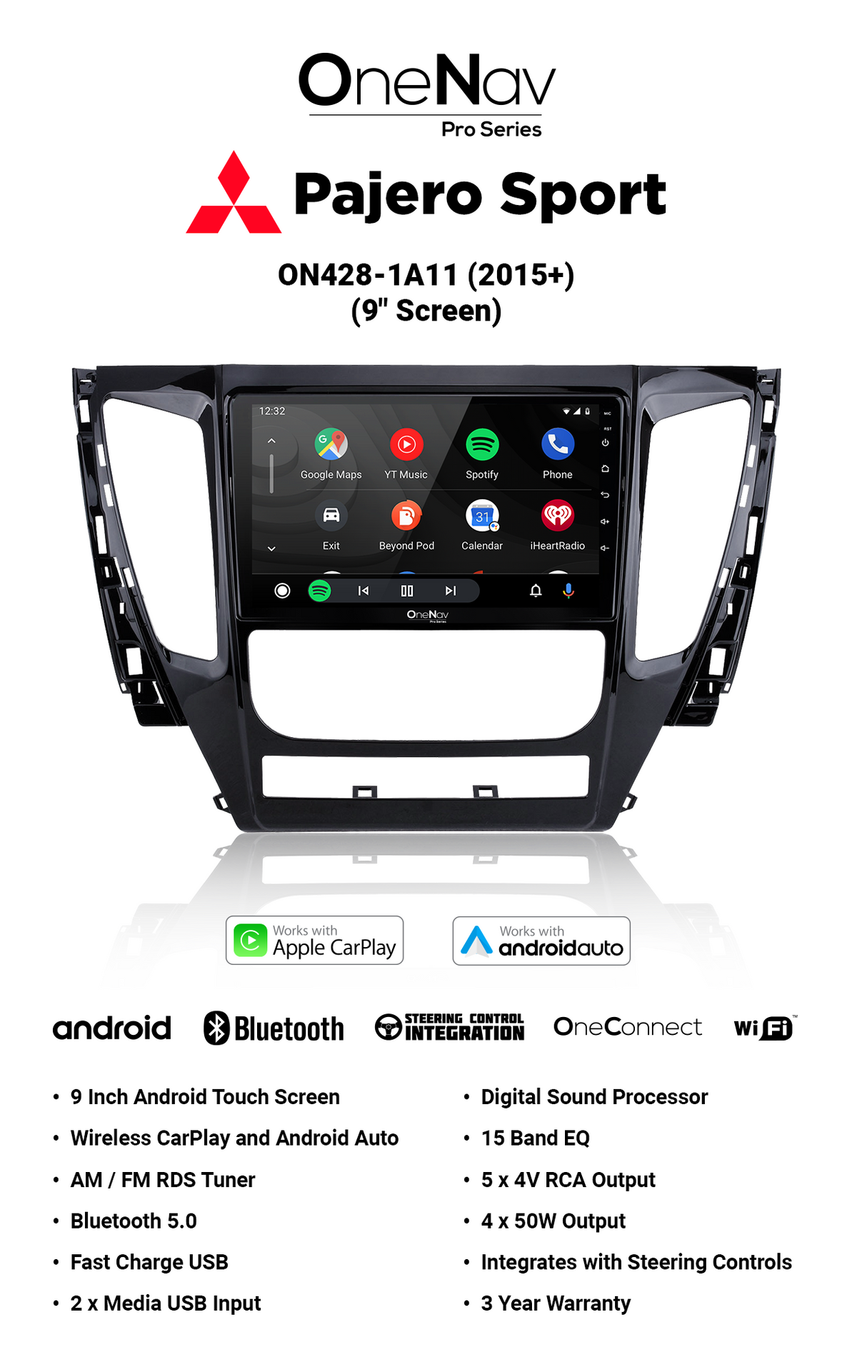 OneNav Pro for Mitsubishi Pajero  9inch (2016-2017) & Pajero Sport (2015+) + Free Reverse Camera