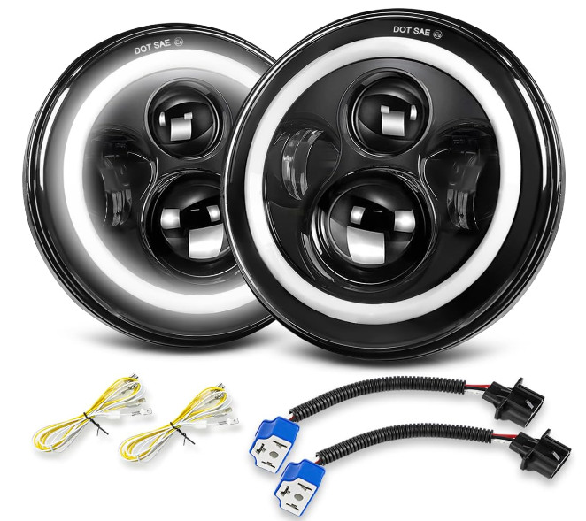 7 Inch LED Headlight Halo Angel Eyes DRL Amber Turn Signal Lights (Single)