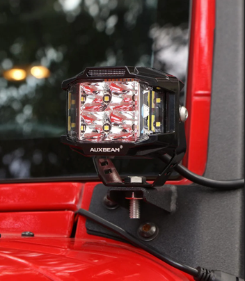 4 Inch 92W 8960LM Combo Beam Side Shooter LED Square Pod Lights with Amber DRL (Set of 2)