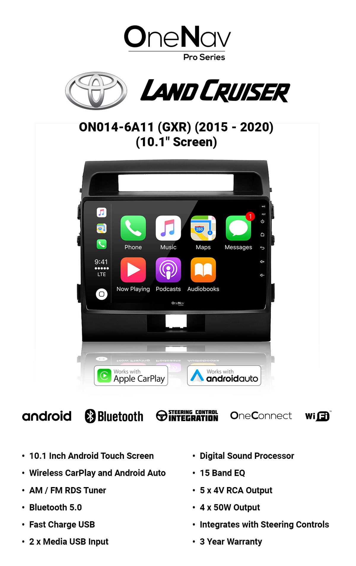 OneNav Pro Land Cruiser GXR (2015-2020) 10.1 Inch + Free Reverse Camera