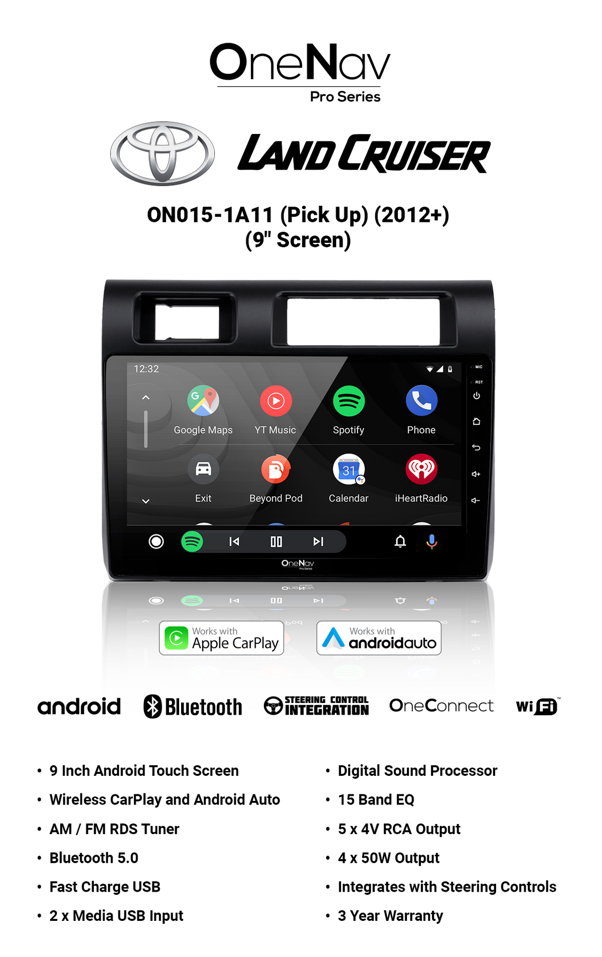 OneNav for Toyota Land Cruiser Pick Up - 9 Inch (2012-2023) + Free Reverse Camera