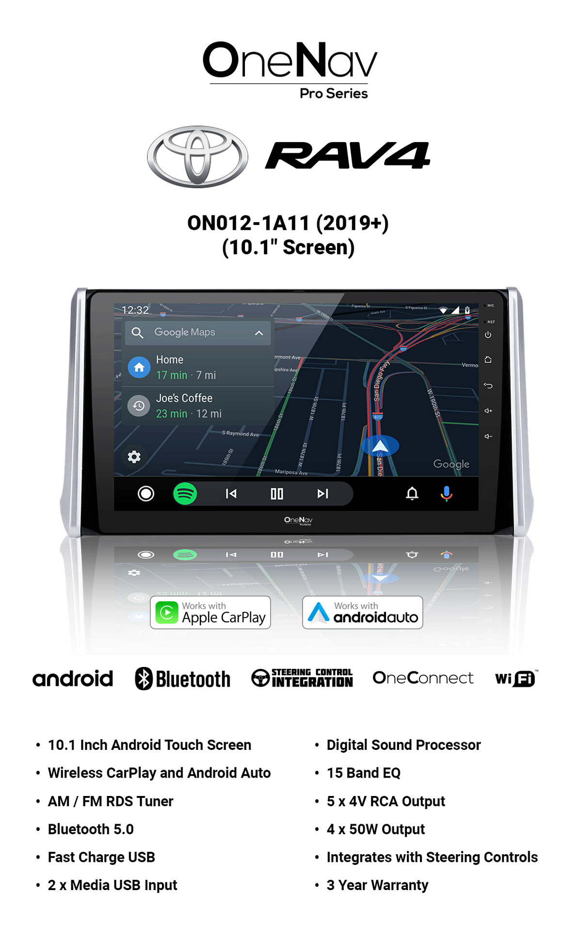 OneNav for Toyota Rav4 10.1 Inch + Free Reverse Camera