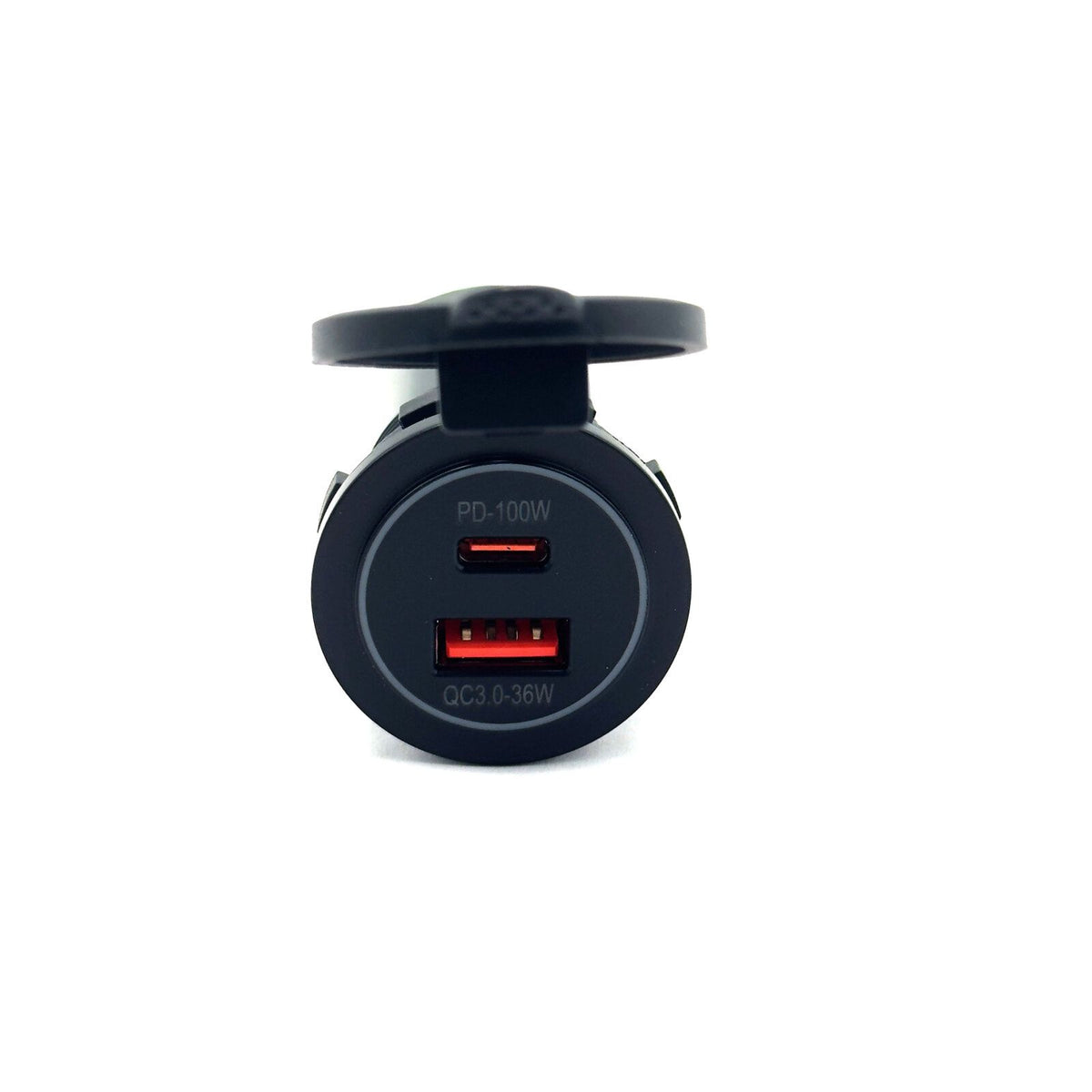 100W TYPE-C PD USB + 36W QC3.0 USB Round Socket Charger - Blue LED