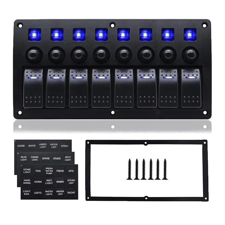 8 Gang Switch Panel with Resettable Circuit Breakers