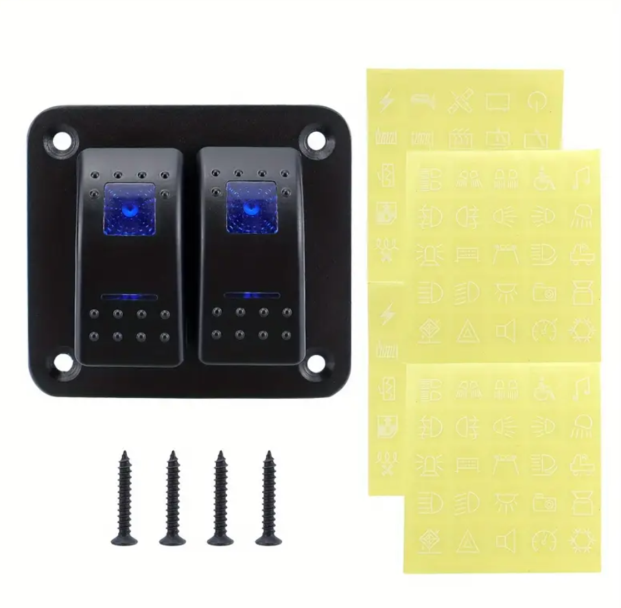 2 Gang Rocker Switch Panel - Blue LED