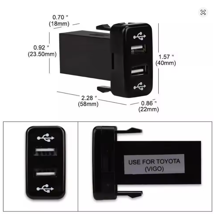 Dual Toyota VIGO 2.1A + 2.1A USB Charger 40x20mm - Blue LED