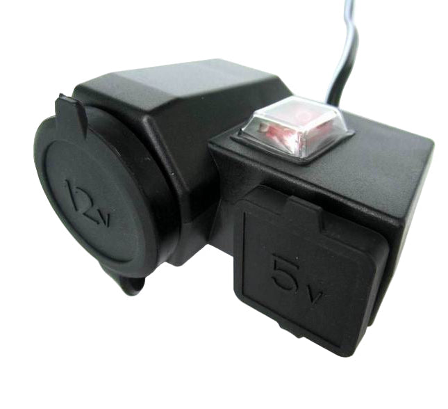 Motorcycle 2.1A USB Charger with Power Socket - On/Off Switch
