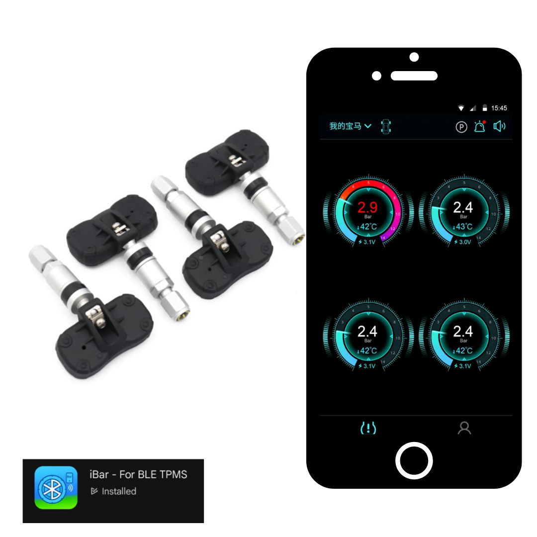 Wifi / Smartphone  Internal Tyre Pressure Sensors – 4 Wheel TPMS