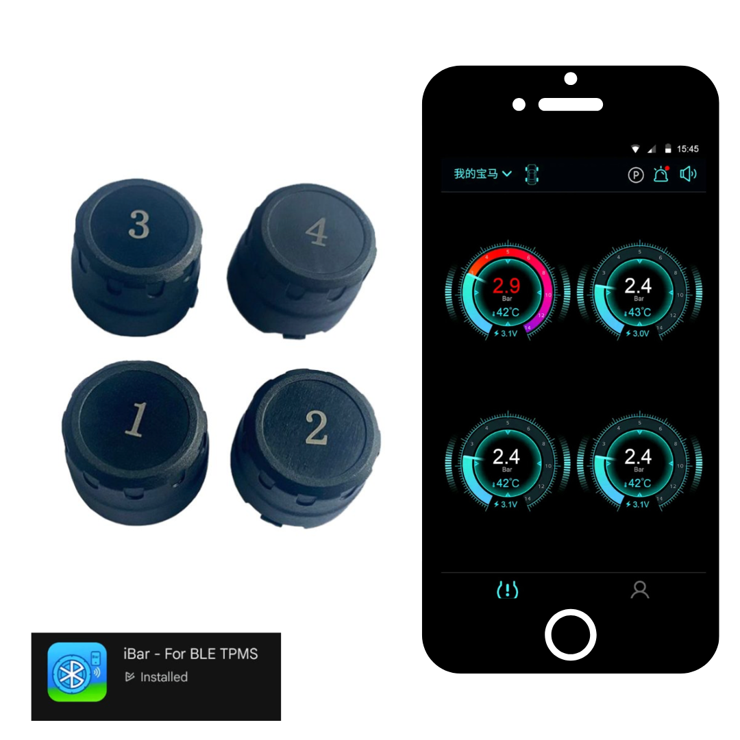 Wifi / Smartphone  External Tyre Pressure Sensors – 4 Wheel TPMS