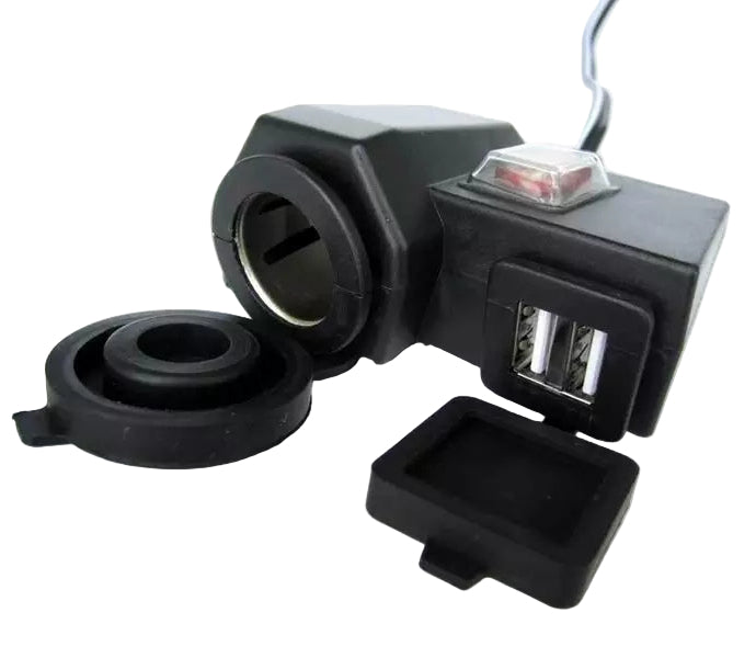 Motorcycle 2.1A USB Charger with Power Socket - On/Off Switch