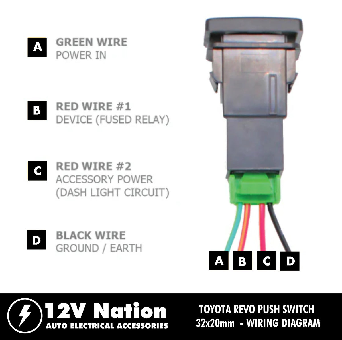 Toyota REVO Push Switch 32x20mm Blank - Optional Engraving