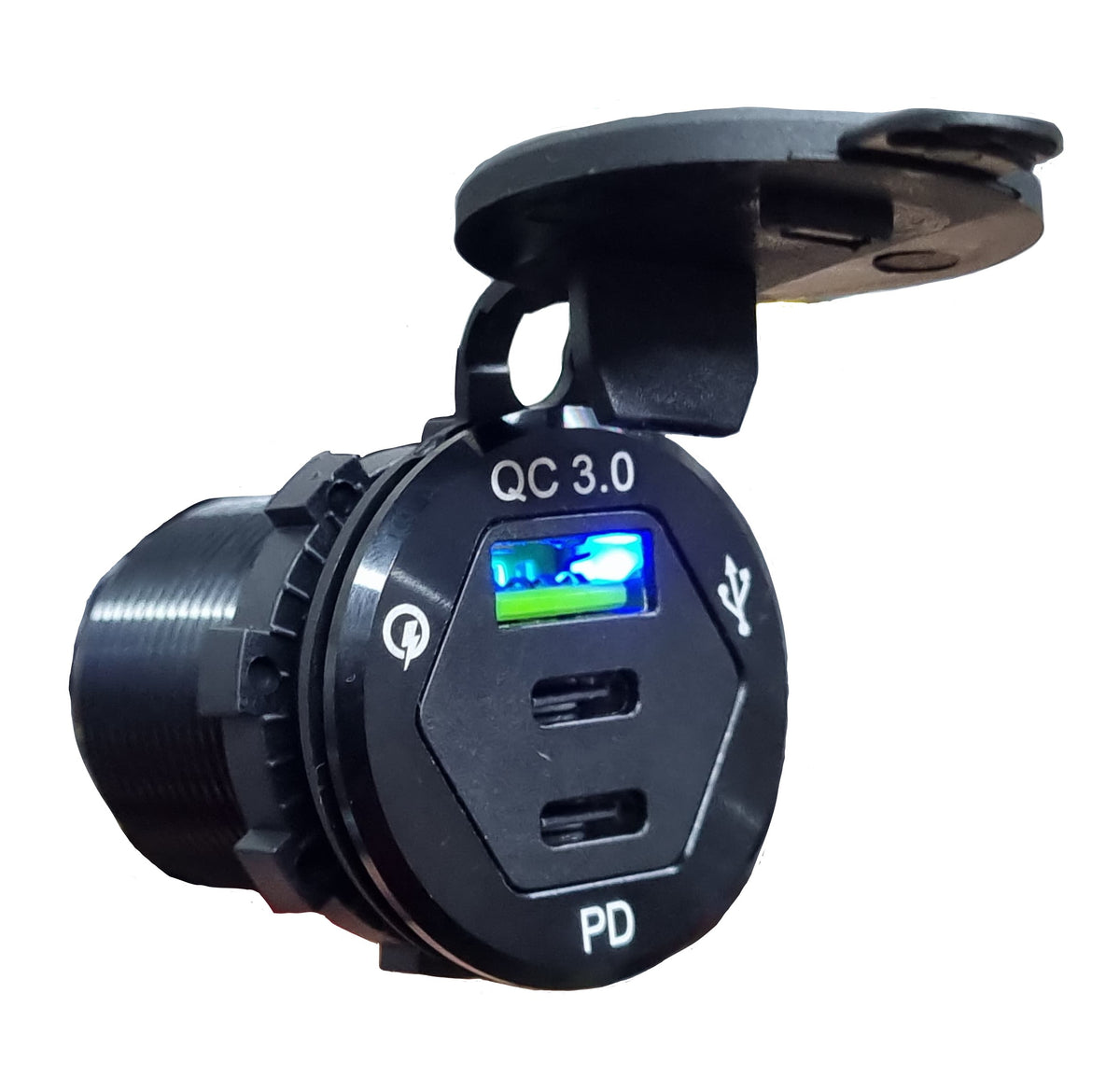QC3.0 USB &amp; Dual PD Type-C Ports - Blue LED