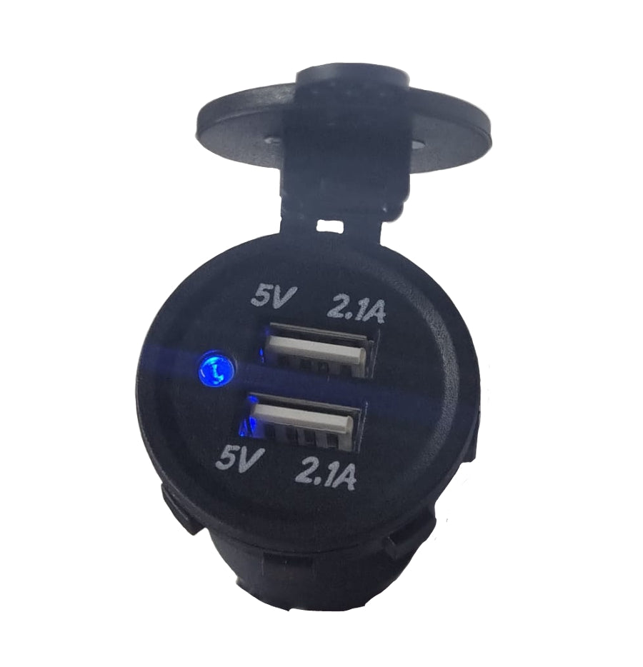 Dual 2.1A (4.2A) USB Socket Charger - Blue LED