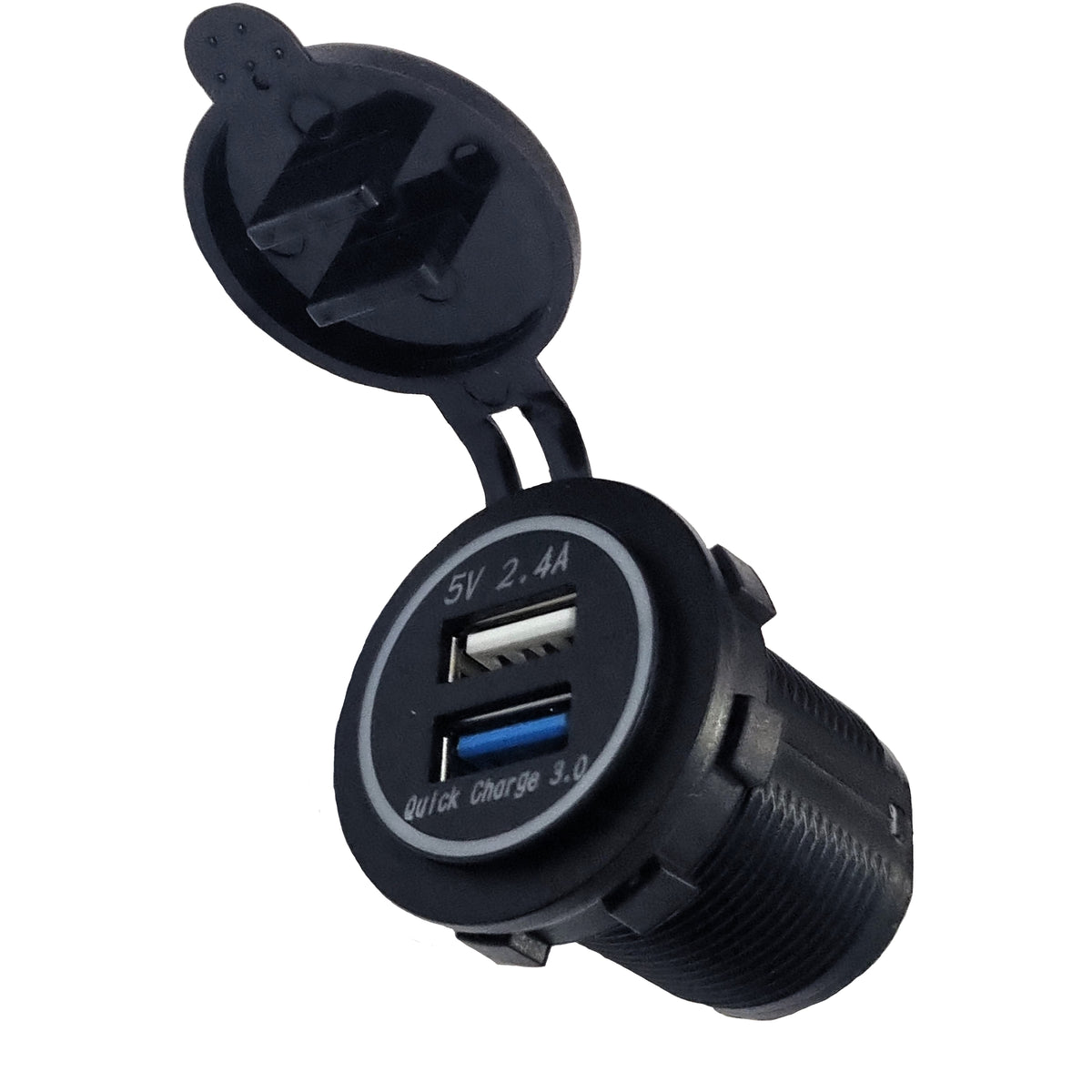 Dual 2.4A USB &amp; QC3.0 Charger Socket - Blue LED