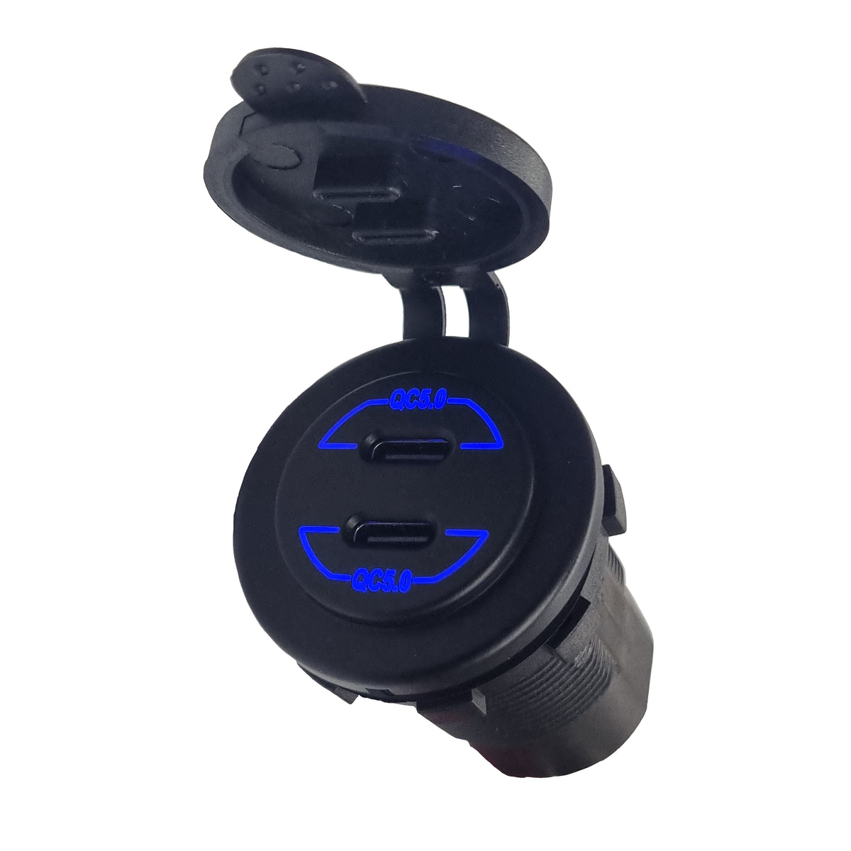 Dual QC5.0 Type-C USB Socket Charger - Blue LED
