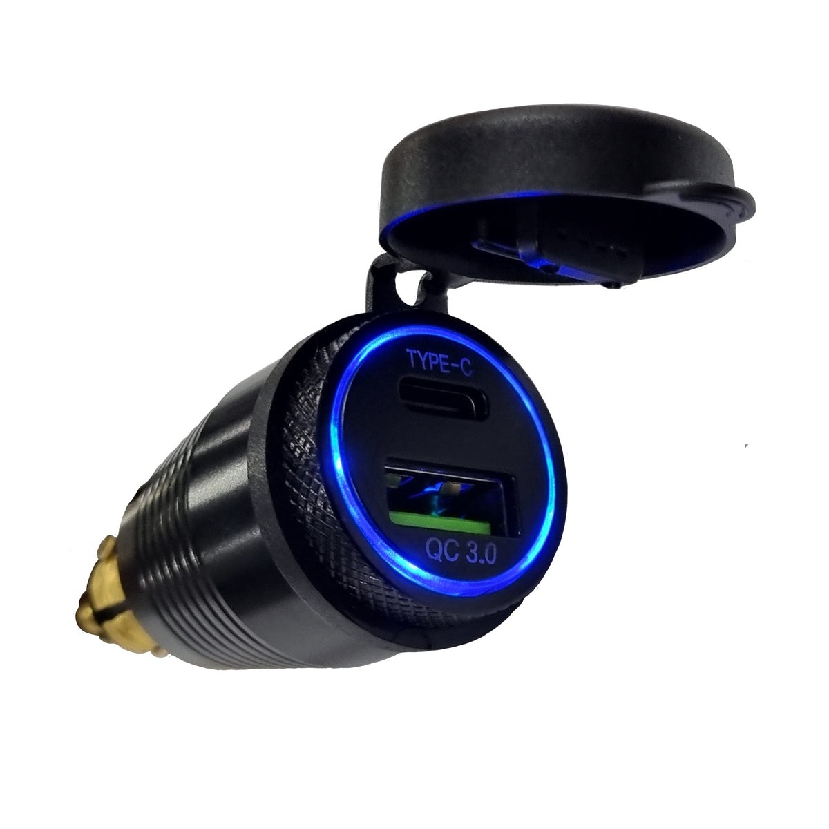QC3 USB &amp; Type-C Hella Socket Charger - Blue LED
