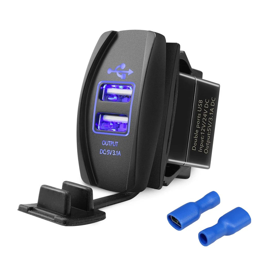 Dual 3.1A Rocker Style USB Charger - Blue LED