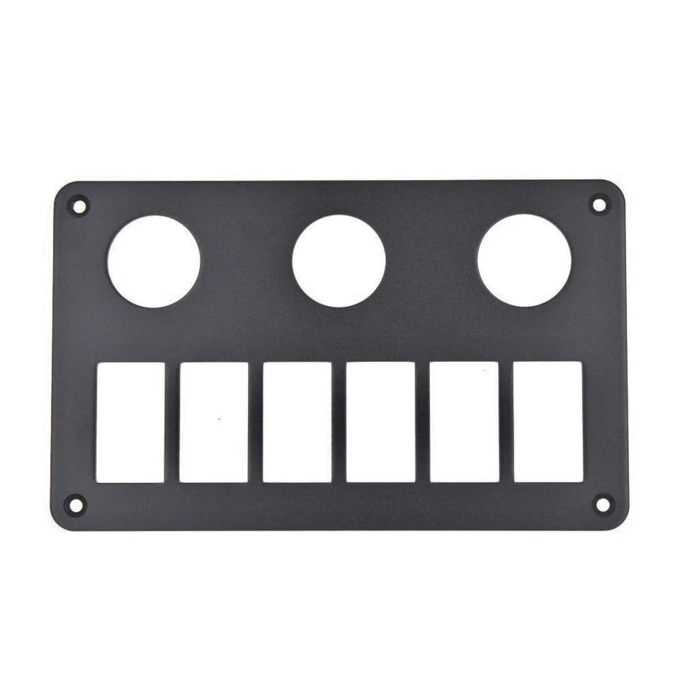 3 Gang Round Socket & 6 Gang Rocker - Blank Aluminium Panel