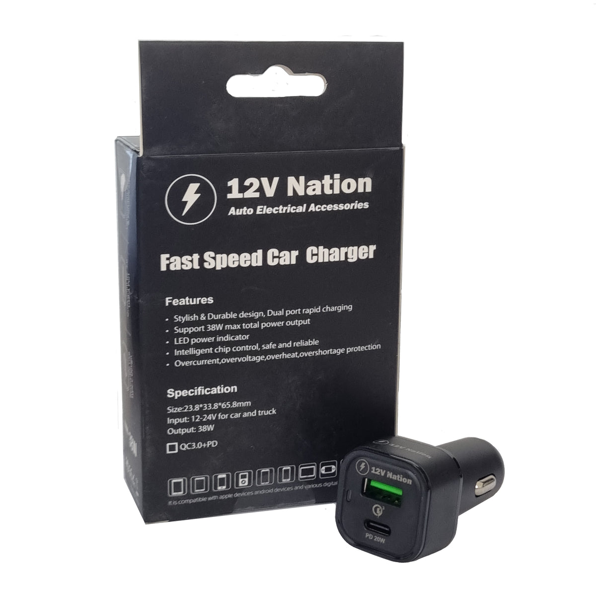 QC3 + C-Type Car Charger (Cigarette Socket Charger)