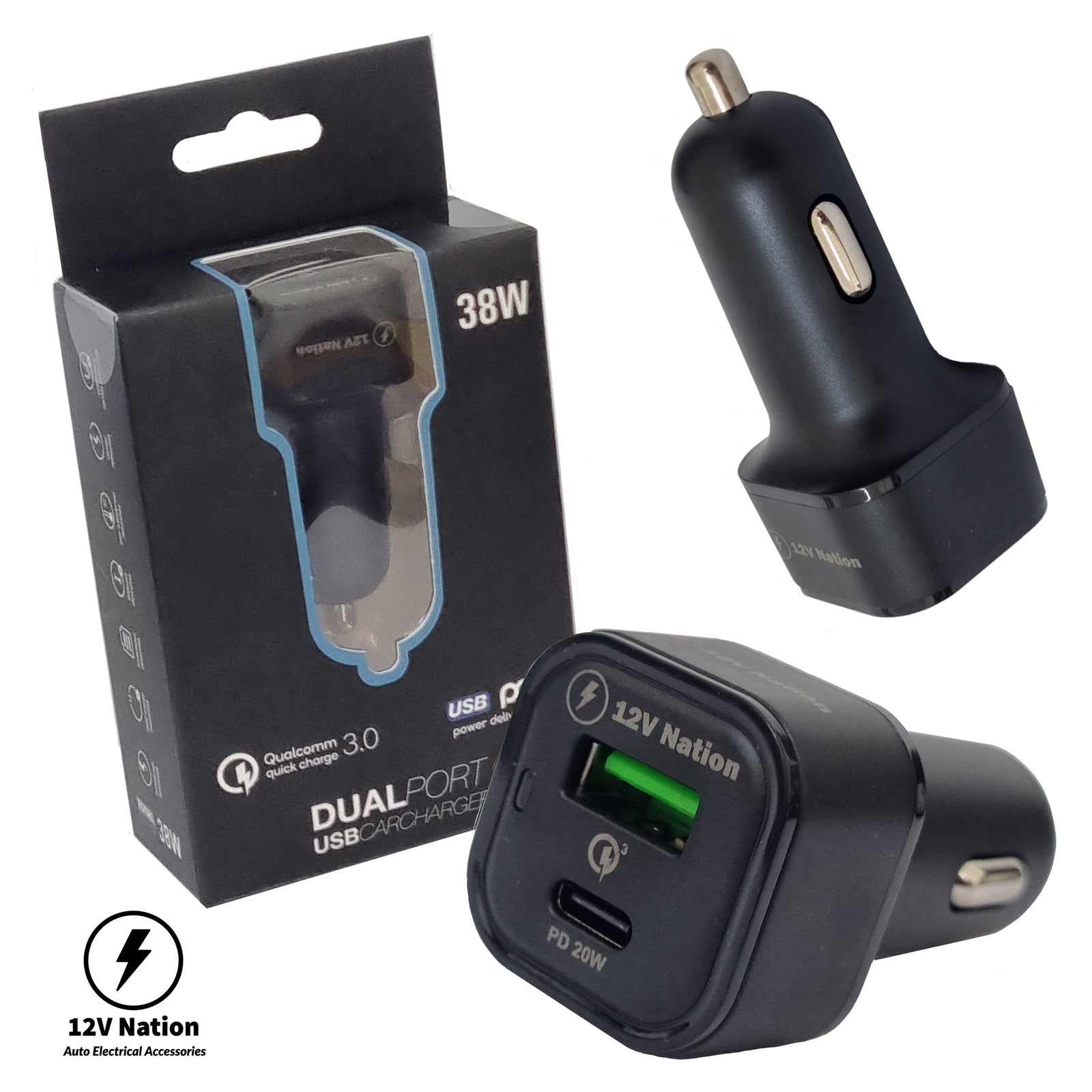 QC3 + C-Type Car Charger (Cigarette Socket Charger)