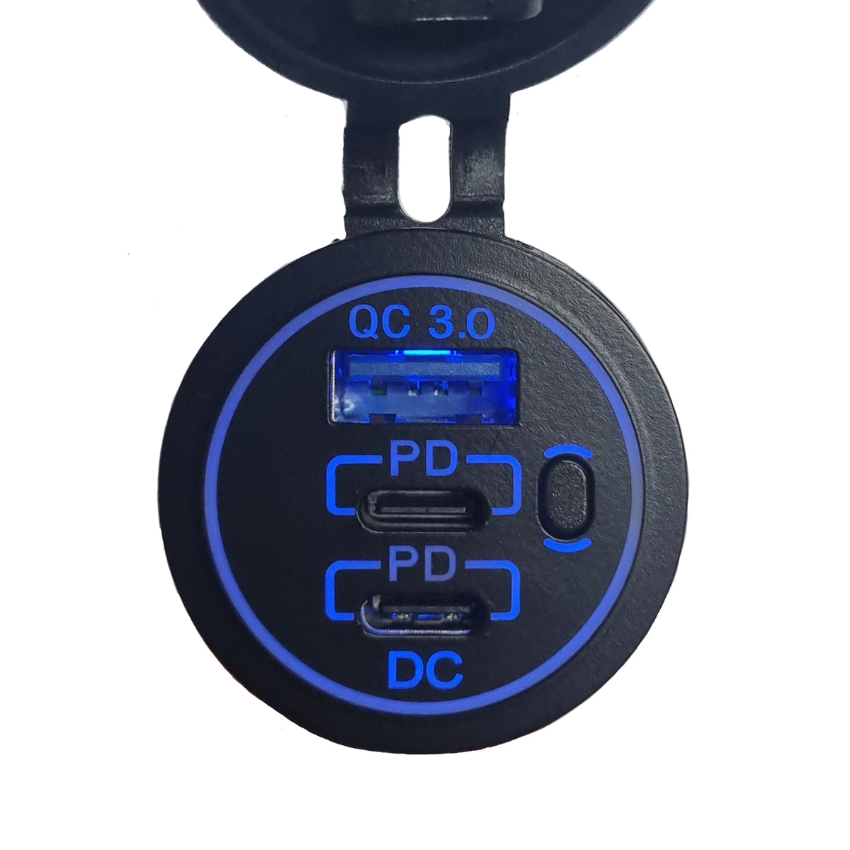 Dual Type-C + QC 3.0 USB Charger Socket with On/Off Switch - Blue LED