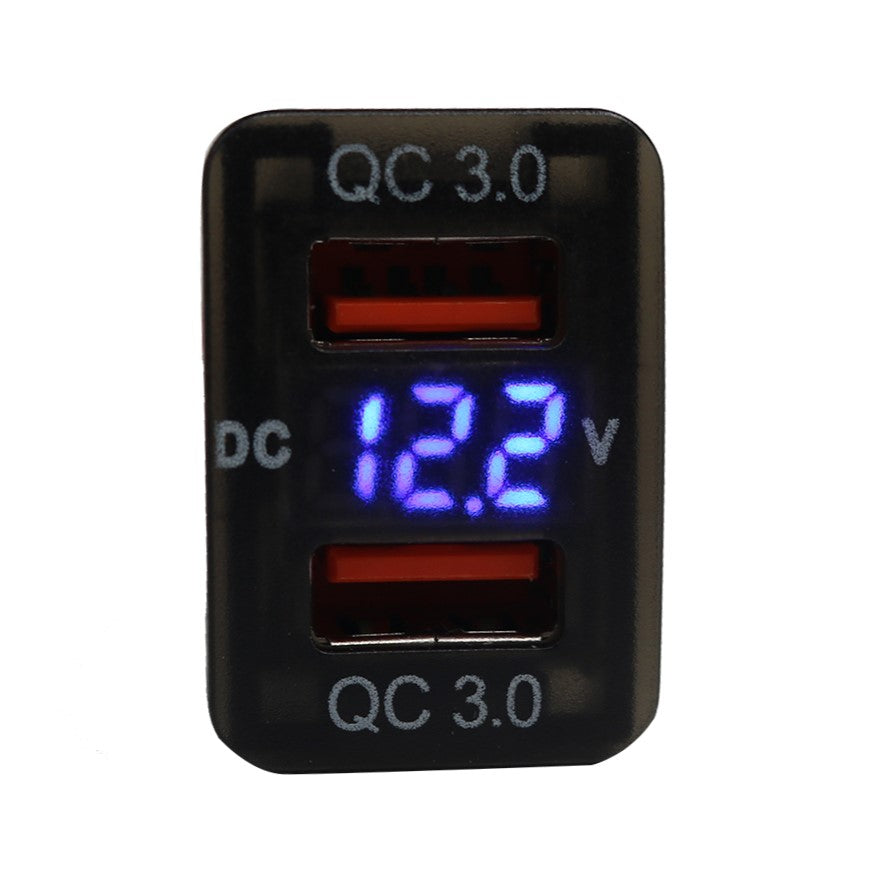 Toyota Revo Dual USB QC3.0 Charger &amp; Voltmeter (32x20mm) - Blue LED