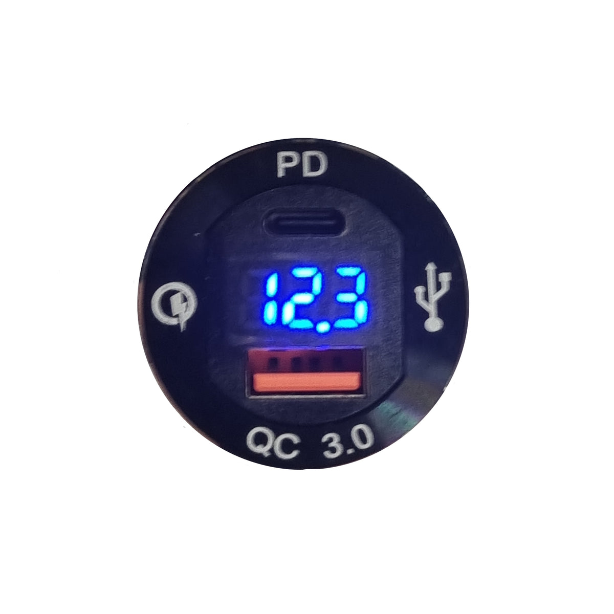 Hella Socket QC3 USB &amp; Type-C Charger With Voltmeter - Blue LED