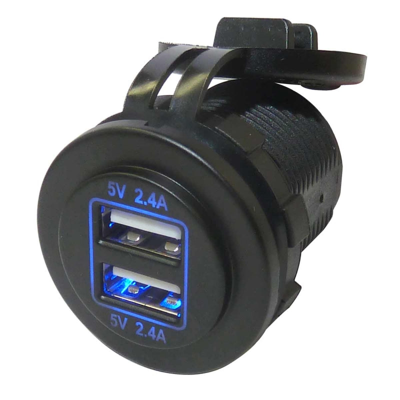 Dual 2.4A (4.8 Amp) USB Charger Socket - Blue LED