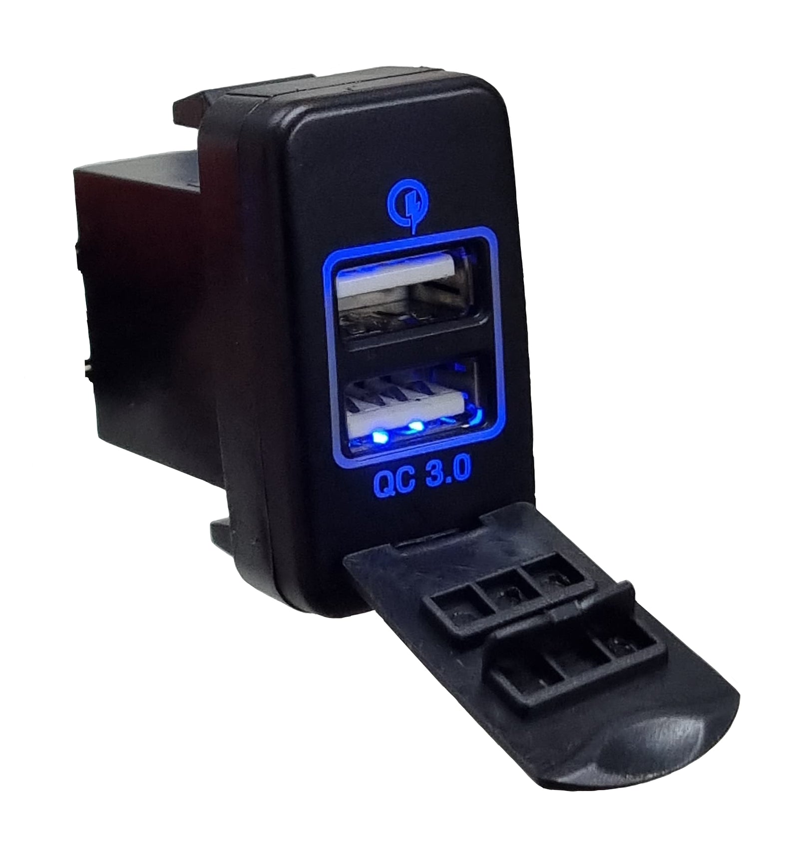 Dual QC3 USB Charger (40x20mm) Toyota Vigo - Blue LED