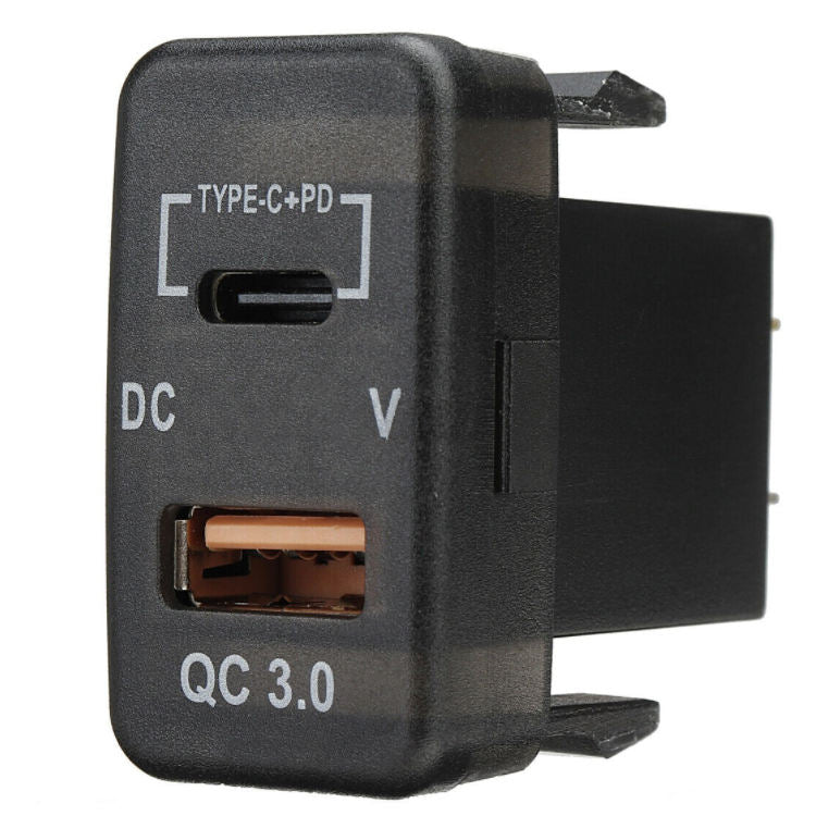QC3 USB + Type-C Charger &amp; Voltmeter (40x20mm) Toyota Vigo - Blue LED