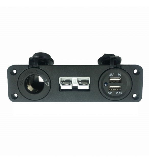 Square Brad Harrison Connector Panel With 12V Cigarette Lighter Socket &amp; Dual USB (1A &amp; 2.1A)  Socket