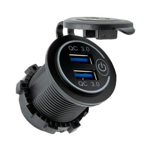 Dual QC3.0 Charger Socket On/Off Switch - Blue LED