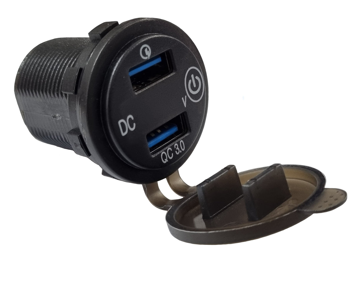 Dual USB QC3.0 Socket Charger With Voltmeter &amp; On/Off Switch - Blue LED