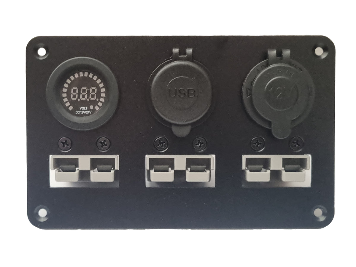 Multi Panel - Triple 50A Brad Harrison Panel with Voltmeter, Dual USB Charger &amp; 12V Power Socket