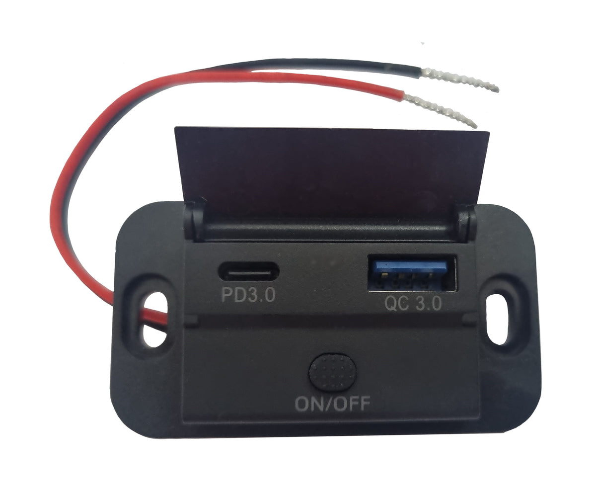 Dual QC3.0 USB &amp; PD3.0 Type-C Wall Plate Charger with On/Off Switch - Hinge Cover