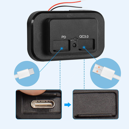 Dual USB QC3.0 &amp; Type C Wall Plate Charger Blue LED