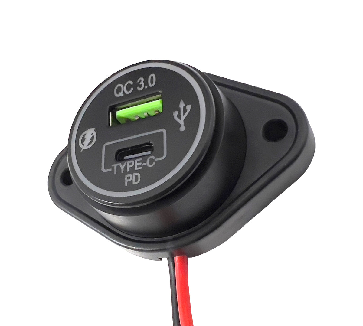 USB QC3 + Type-C Flush Mount Charger - Blue LED