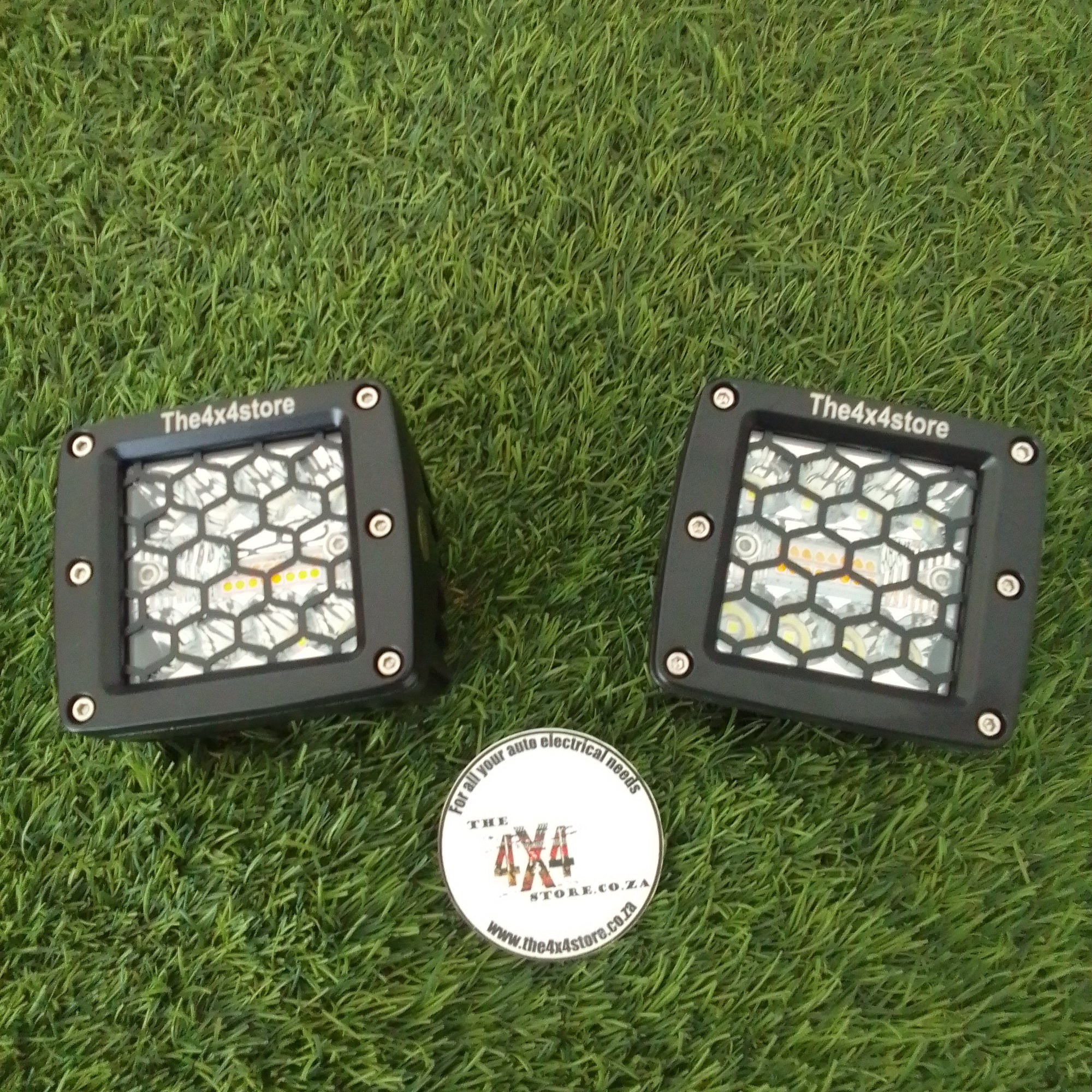 24 Watt Flashing Honeycomb LED Work light set 80mm x 72mm with wiring and control switch.