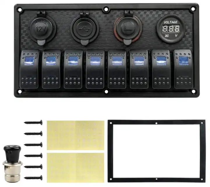 Multiple Switch Panel 8 Gang Switch Panel With Various Sockets + Voltmeter - the4x4store.co.za